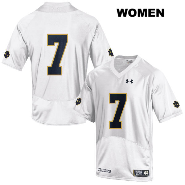 Women's NCAA Notre Dame Fighting Irish #7 Derrik Allen Stitched College Under Armour Authentic White No Name Football Jersey EY10B71NR